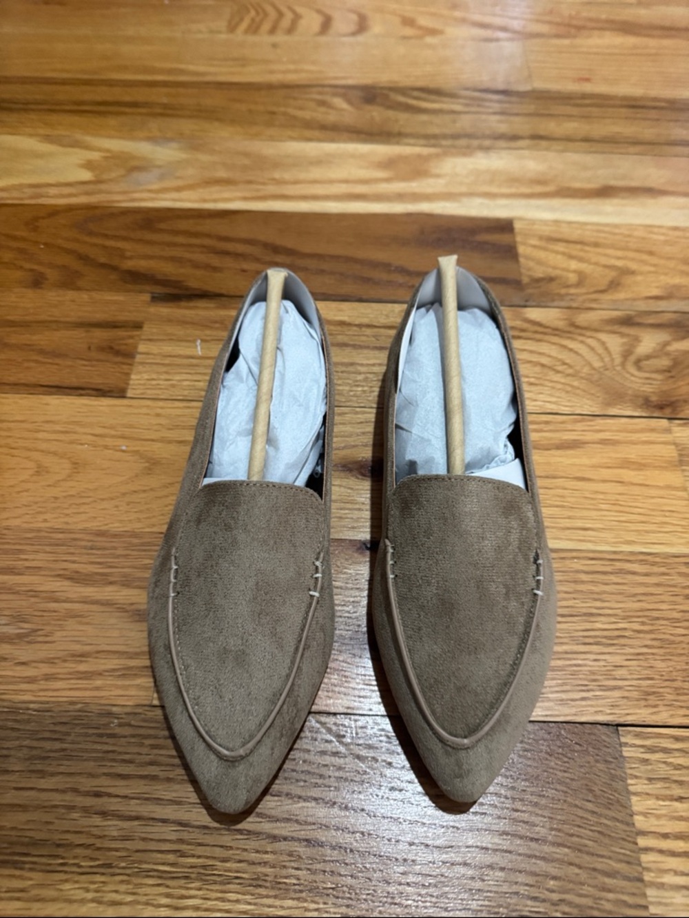 BAMBOO Taupe Pointed Toe Suede Loafers